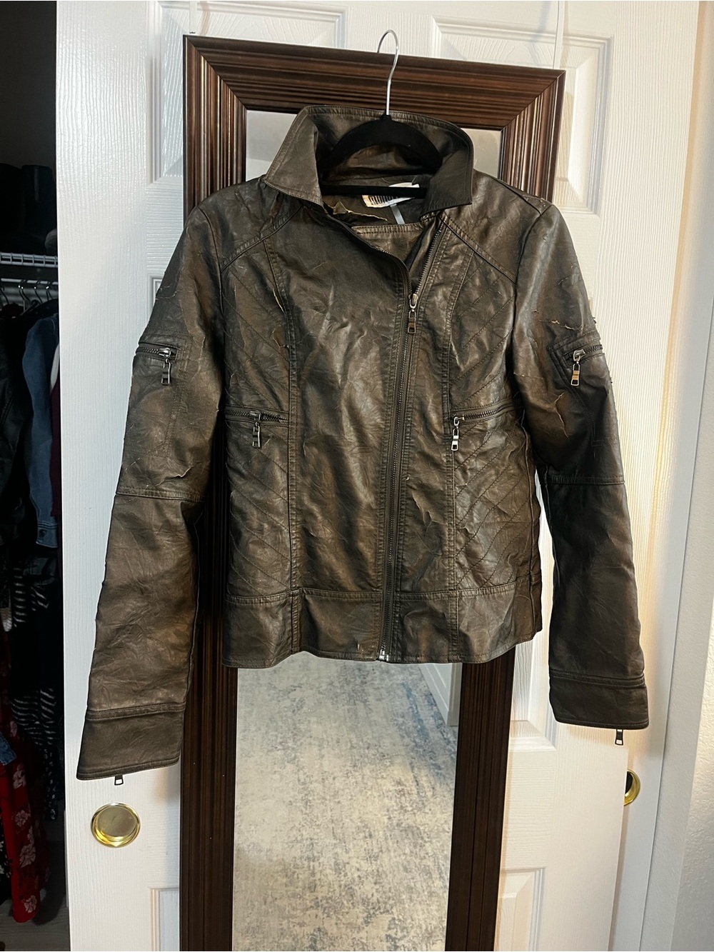 Brown Grey  leather Mono Reno jacket